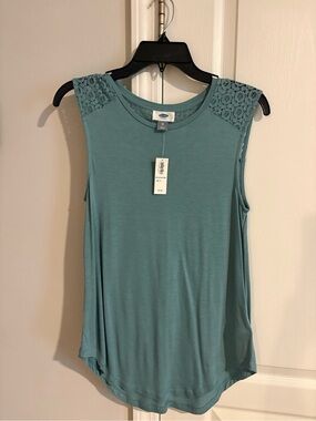 Old Navy Teal Lace Shoulder Tank Top